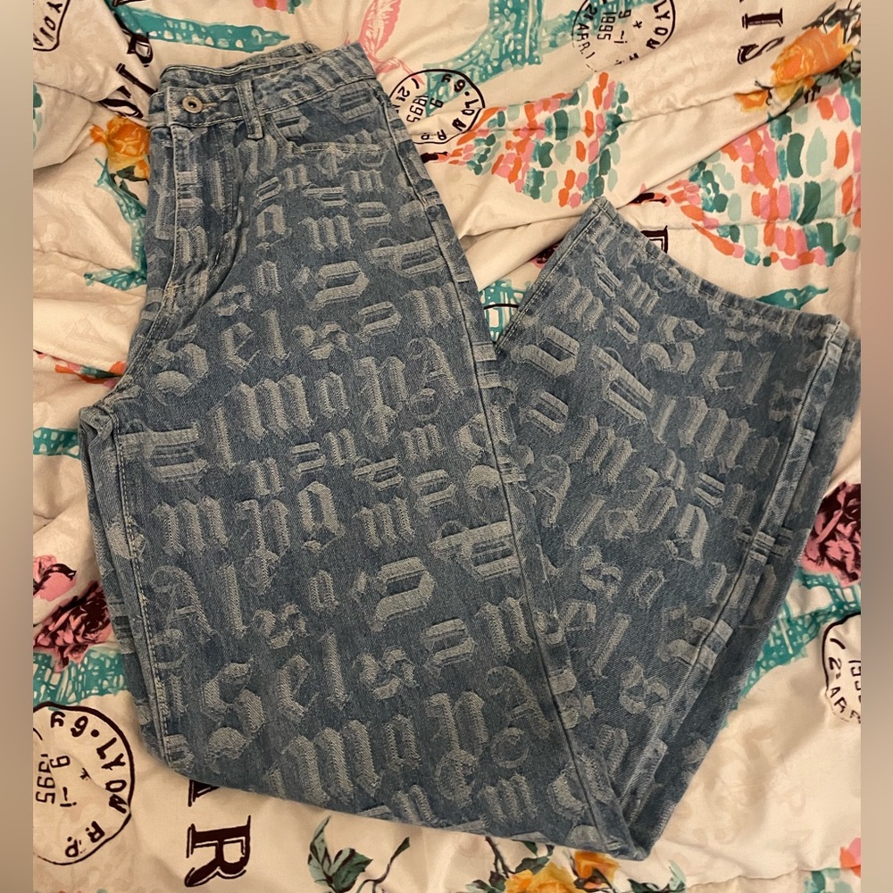 High Waist AllOver Print Jeans Light Wash